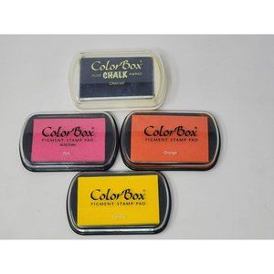 Lot Of Color Box‎ Stamp Pads Orange/Charcoal/Pink/Canary